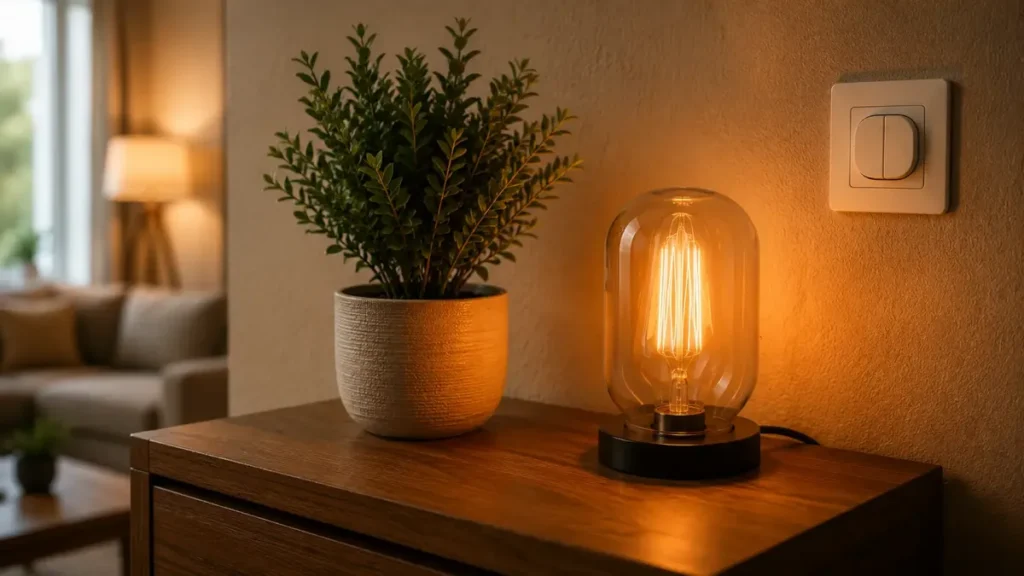 Lampe décorative et ambiance lumineuse dans un logement sécurisé
