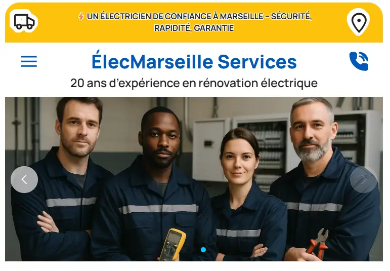 Aperçu du site de démonstration ElecMarseille conçu avec le modèle universel PagesLocales.fr
